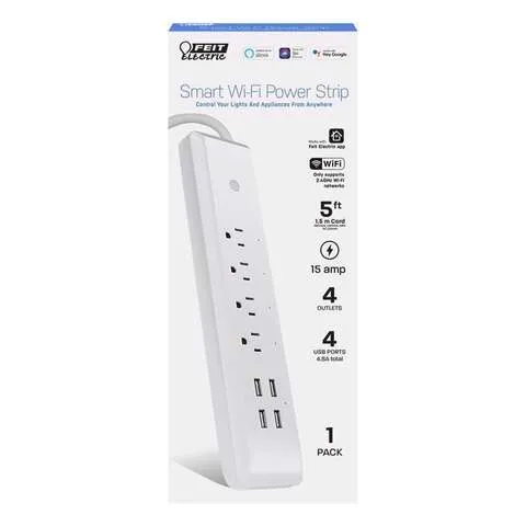 Feit Smart Home 5 ft. L 4 outlets Smart-Enabled Wi-Fi Power Strip with USB White 460 J