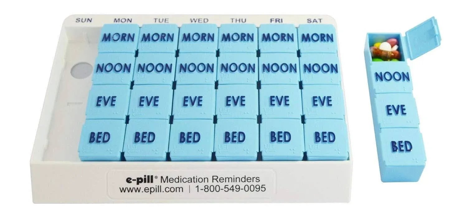 e-Pill 4 Times a Day x 7 Day Large Weekly Pill Organizer, Vitamin and Medicin...