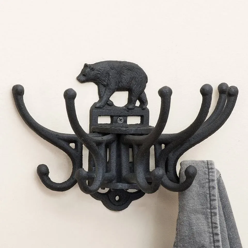 Deleon Black Cast Iron Rustic Bear Pivoting Wall Hook