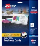 Avery  Matte Business Cards, 2 x 3 1/2, White, 8/Sheet, 160/Pack