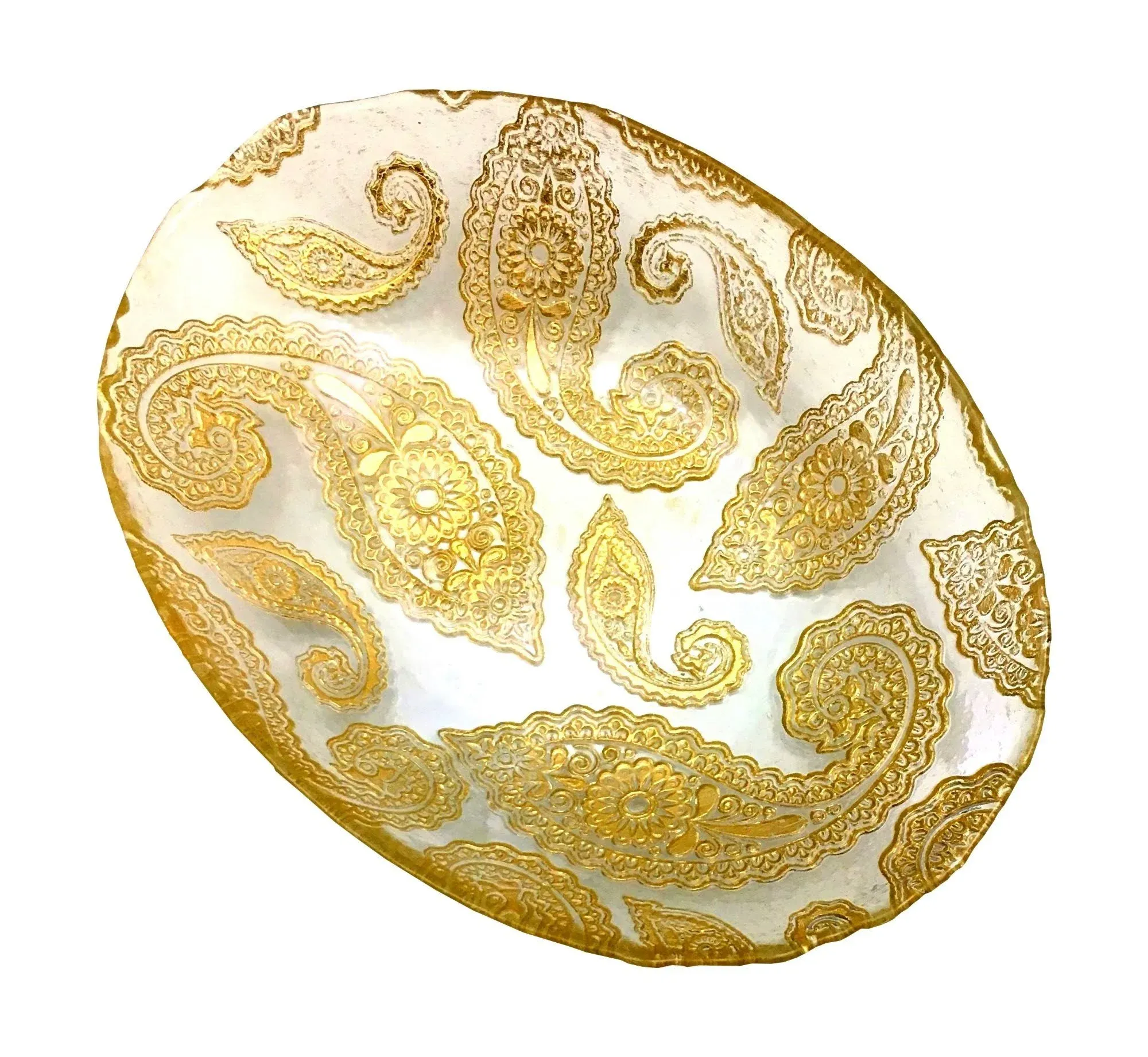 Red Pomegranate 6503-1 Paisley 12 in. Clear Gold Oval Bowl