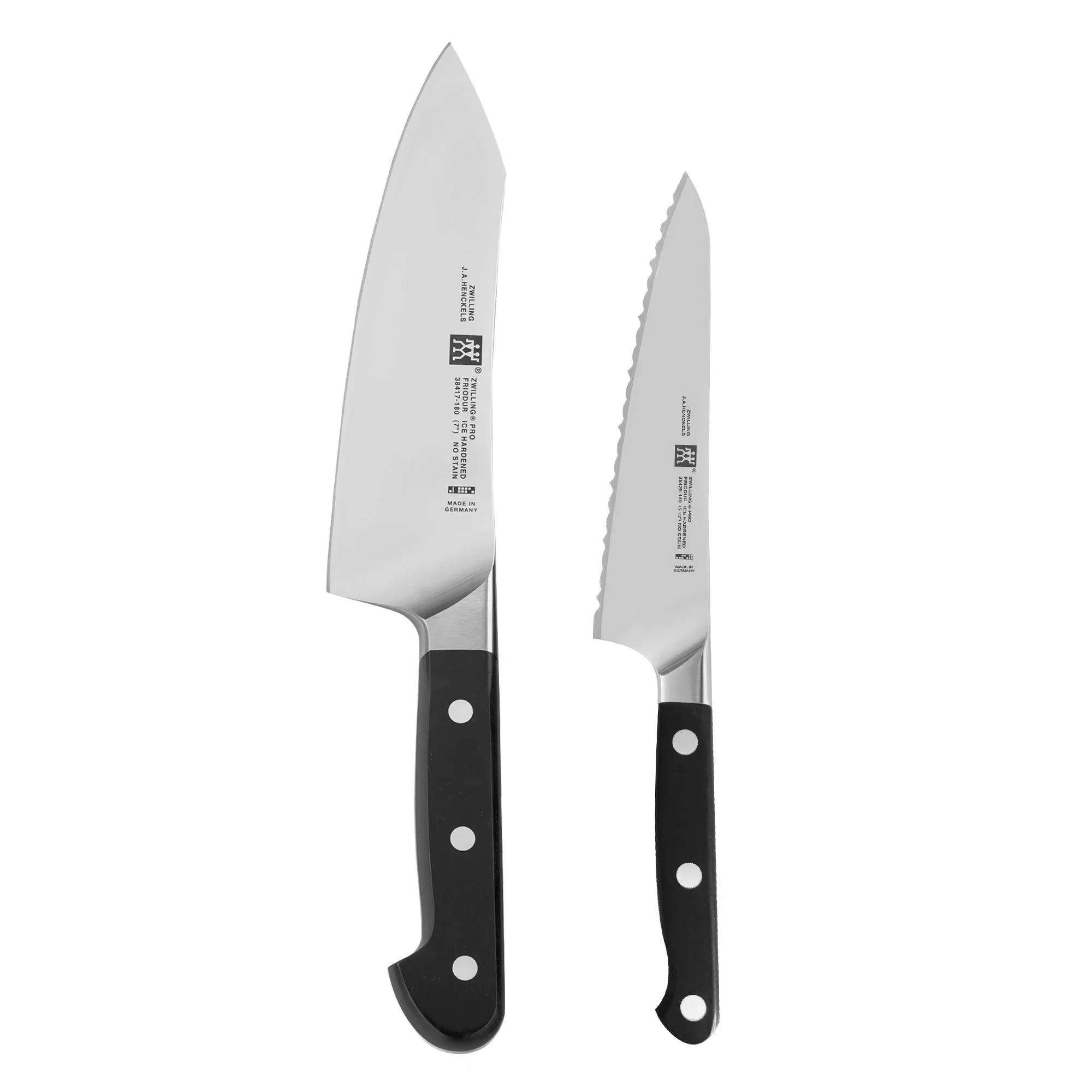 Zwilling Pro 2-pc Knife Set 7" Rocking Santoku and 5.5" Serrated Prep Knife