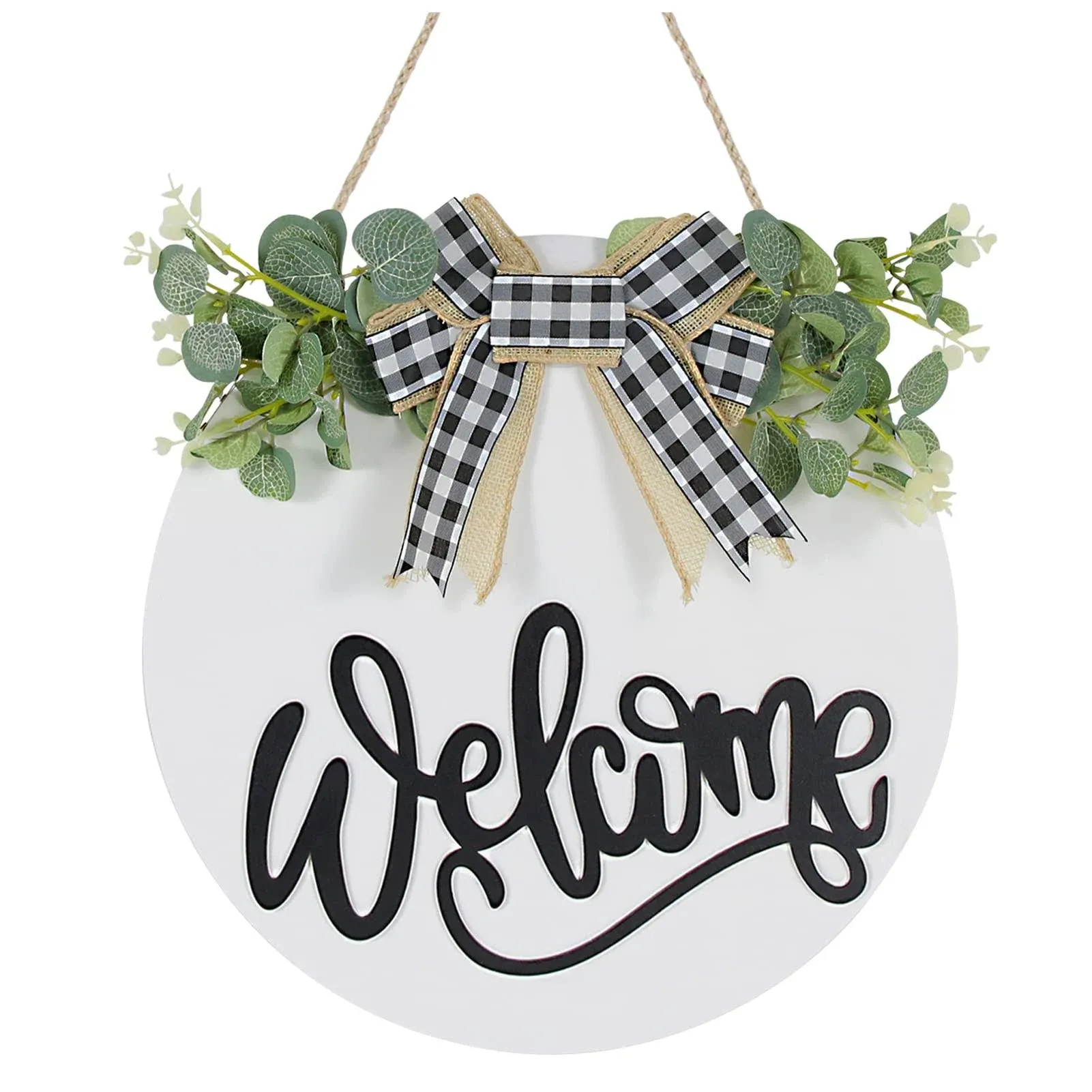 12&#034; Wooden Welcome Home Decorations Signs  Wreaths For Front Porch, White