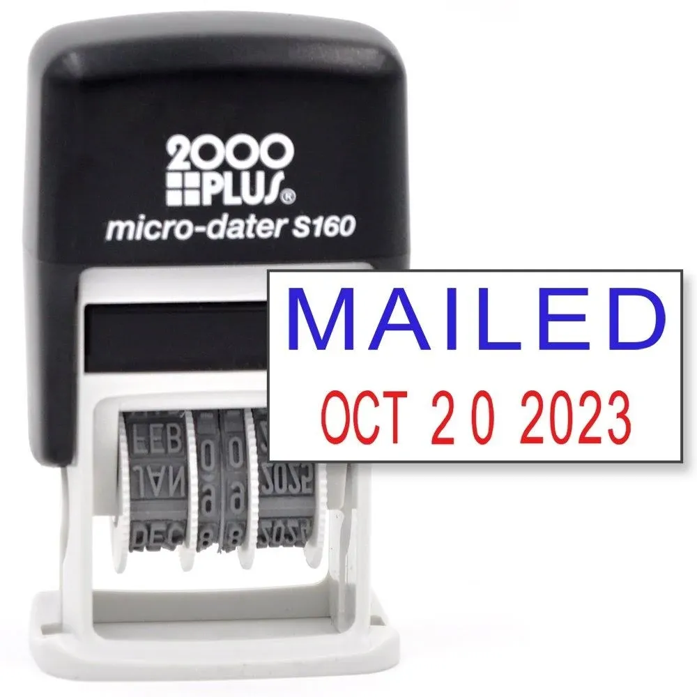 Cosco 2000 Plus Self-Inking Rubber Date Office Stamp with Mailed Phrase Blue Ink ...