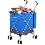 Folding Grocery Shopping Cart Rolling Utility Cart with 360° Double Front Blue