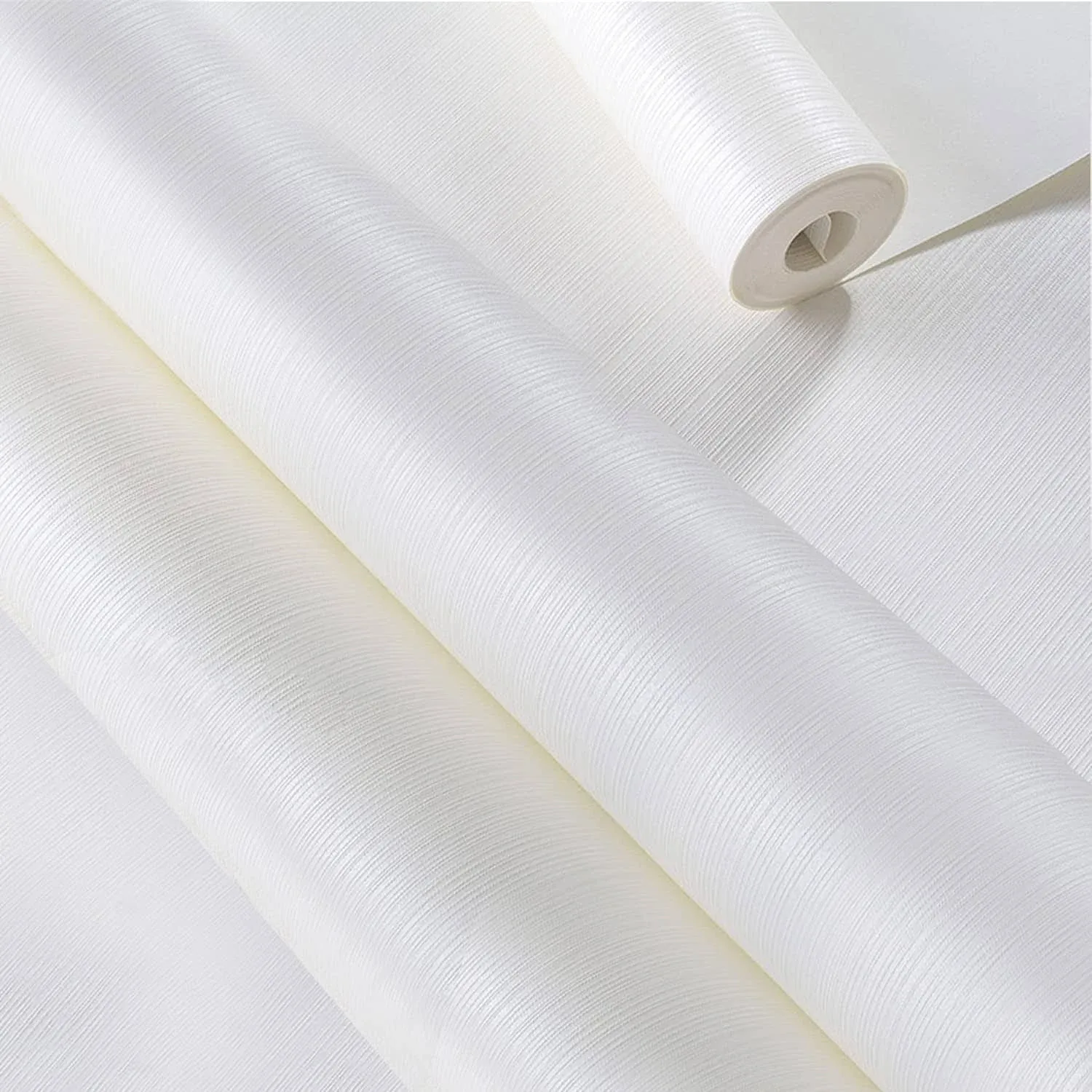 Baoz Pearl White Wallpaper 20.8"x374" Non-Woven Film Stick Paper Modern Embossed ...