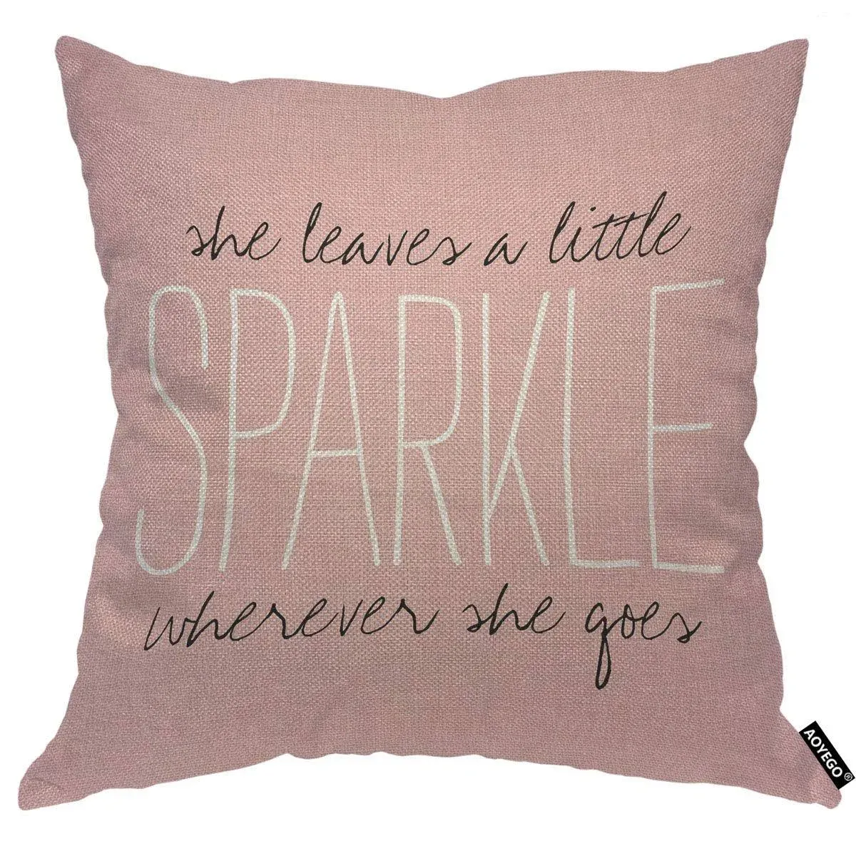 AOYEGO Pink Sparkle Monogram Throw Pillow Cover She Leaves A Little Sparkle W...