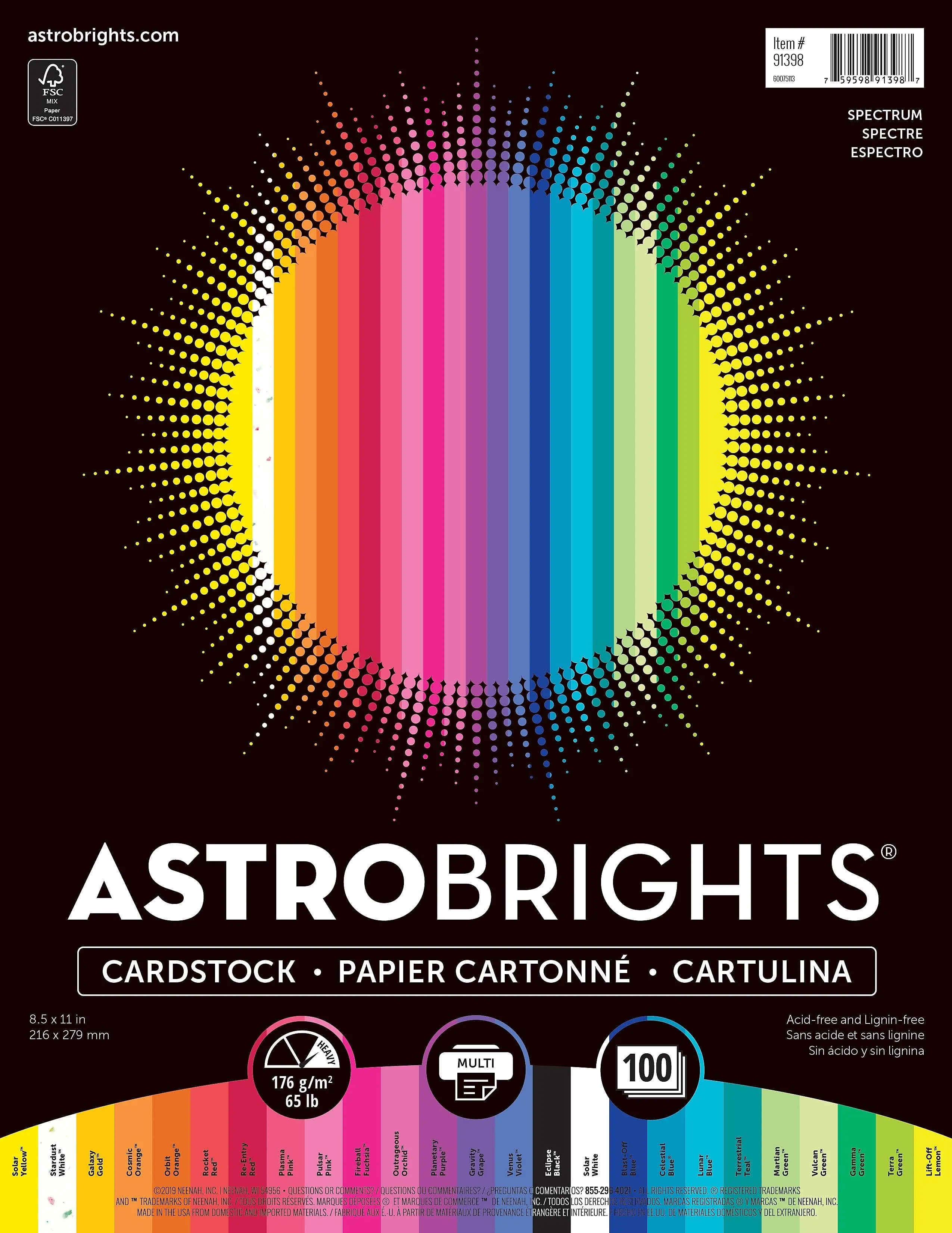 Astrobrights Color Cardstock 65 lb 8.5 x 11 Assorted Colors 100/Pack