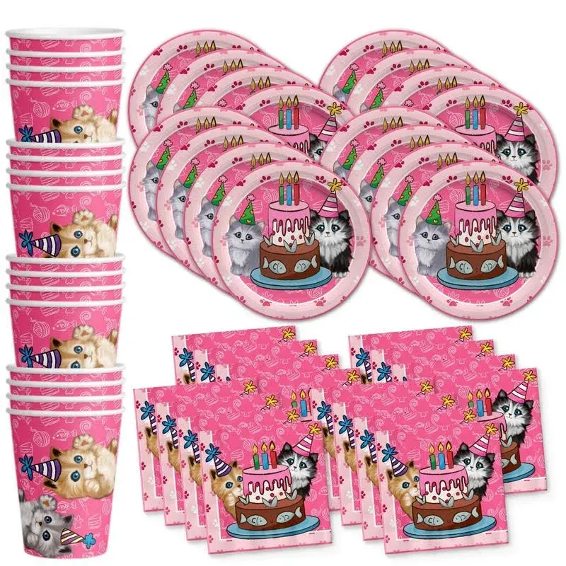 Kitty Cat Kitten Birthday Party Tableware Kit For 16 Guests