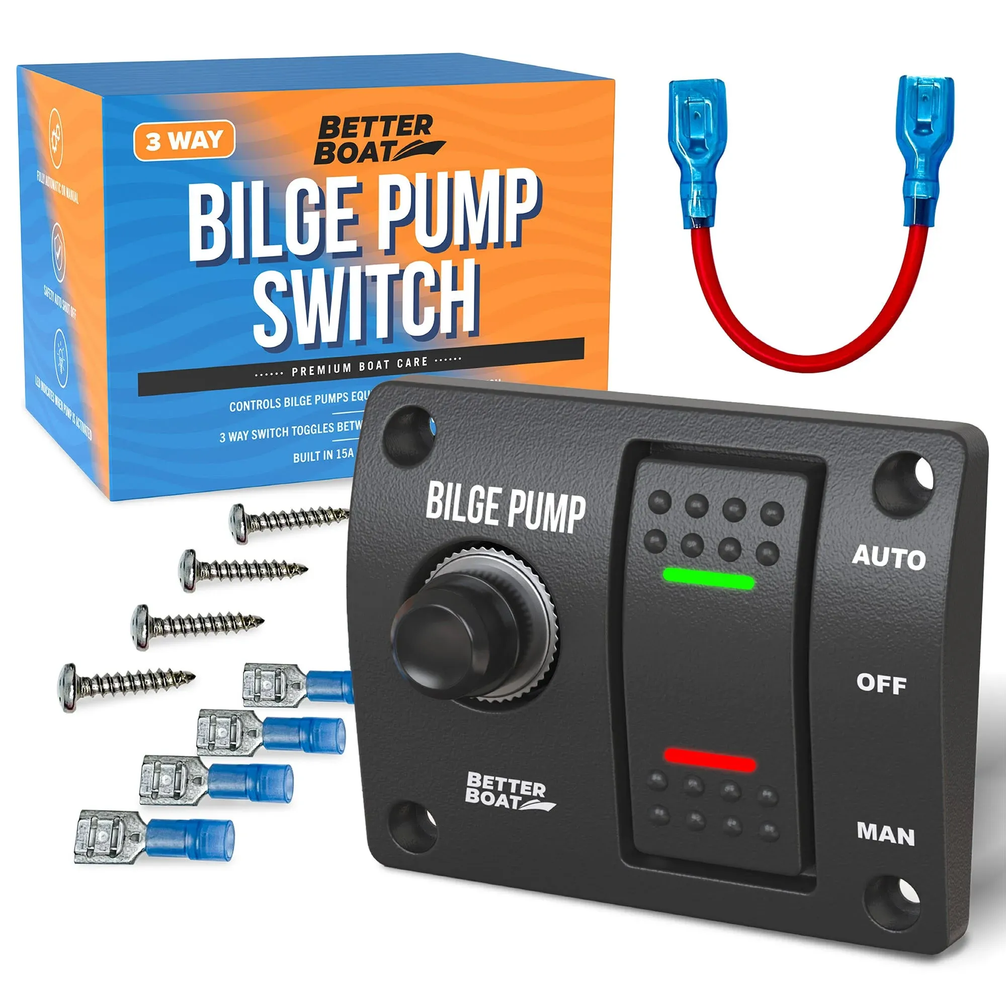 Better Boat Bilge Pump Switch 3 Way with Panel and 12V LED Lights and Rocker Bilge Switch with Manual and Automatic for Auto Bilge Pump Float Switch Marine