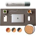 Nordik Cork Leather Desk Mat Cable Organiser (Gunmetal Grey 89 x 43 cm) Premium Extended Mouse Mat for Home Office Accessories - Non-Slip Vegan