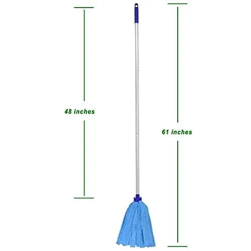 Mop One Mop Handle with Two Blue Microfiber Cloth Mop Heads 1 Handle &amp; 2 Mop ...