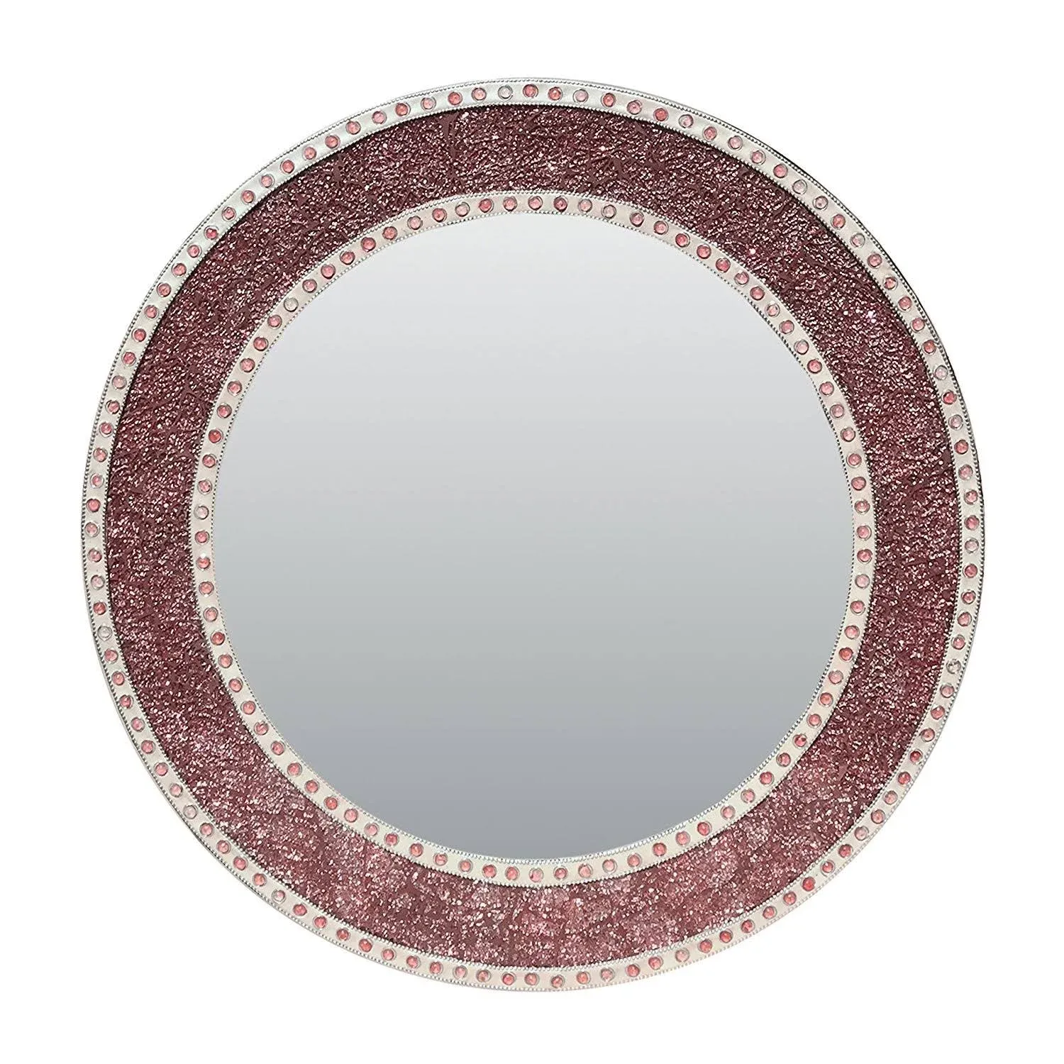 DecorShore 24" Rose Gold Round Crackled Glass Mosaic Wall Mirror