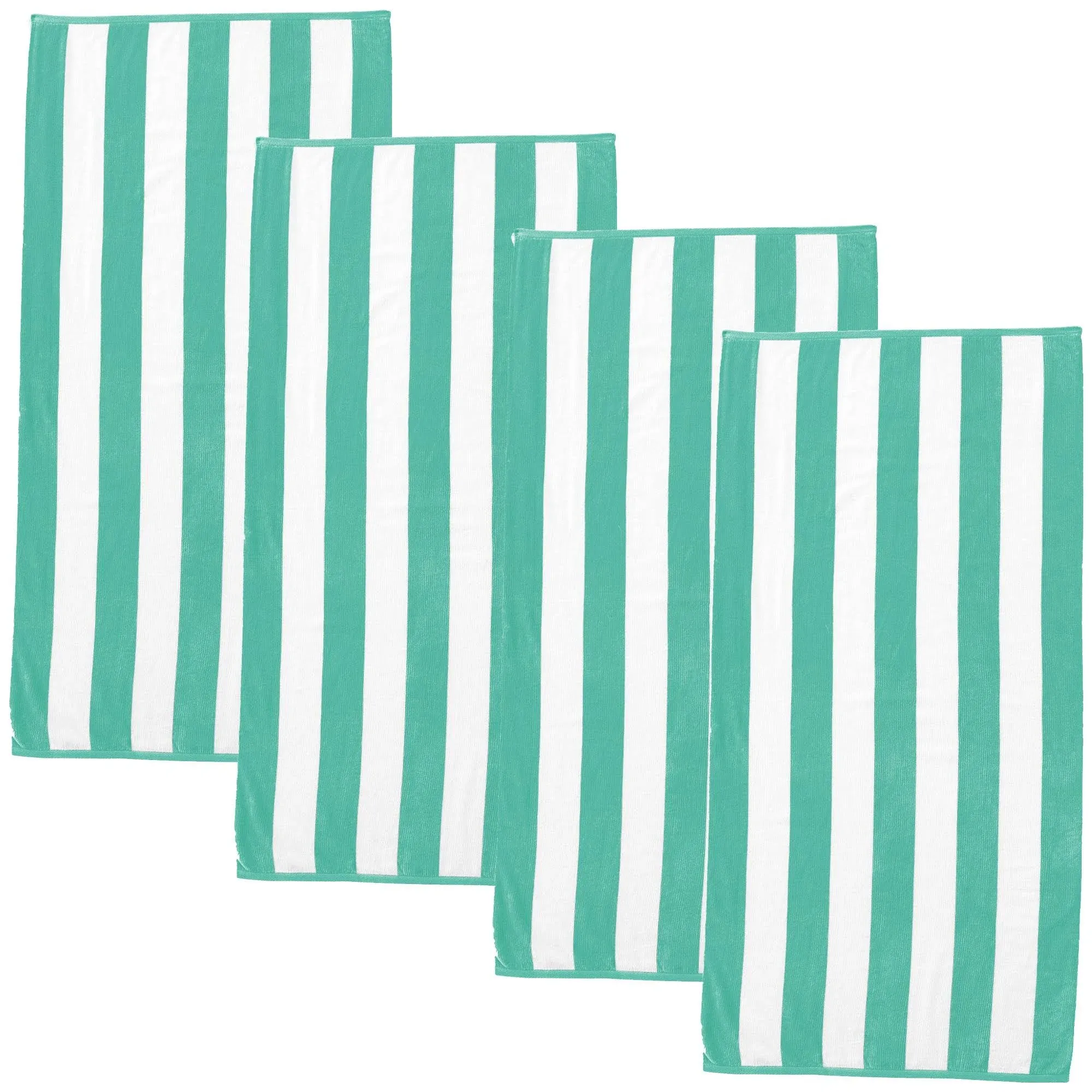 Great Bay Home Cotton Cabana Stripe 4-Pack Beach Towel (4 Pack - 30" x 60", Teal)