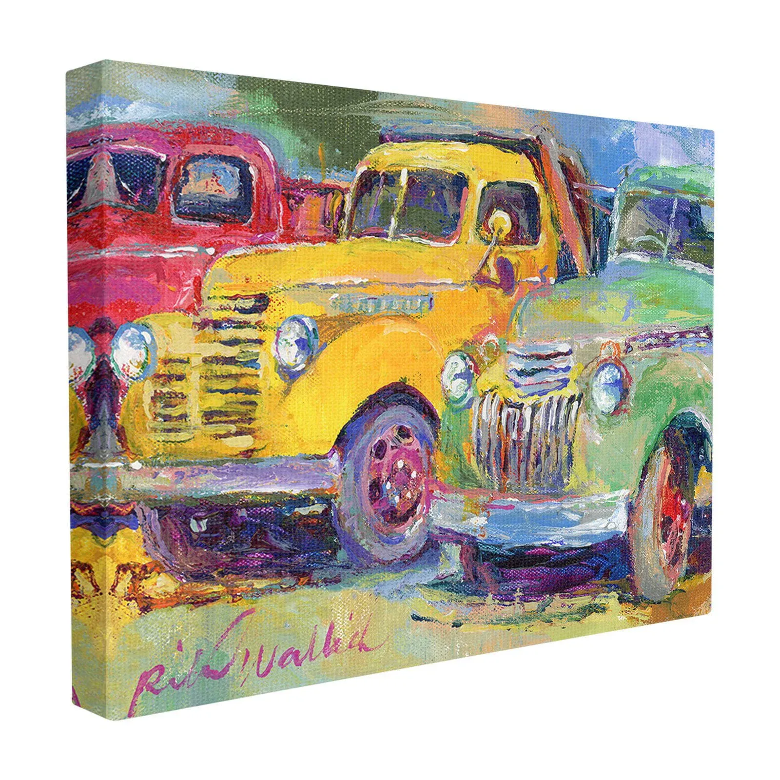 The Stupell Home Decor Collection Vibrant Red Yellow and Green Pickup Trucks ...