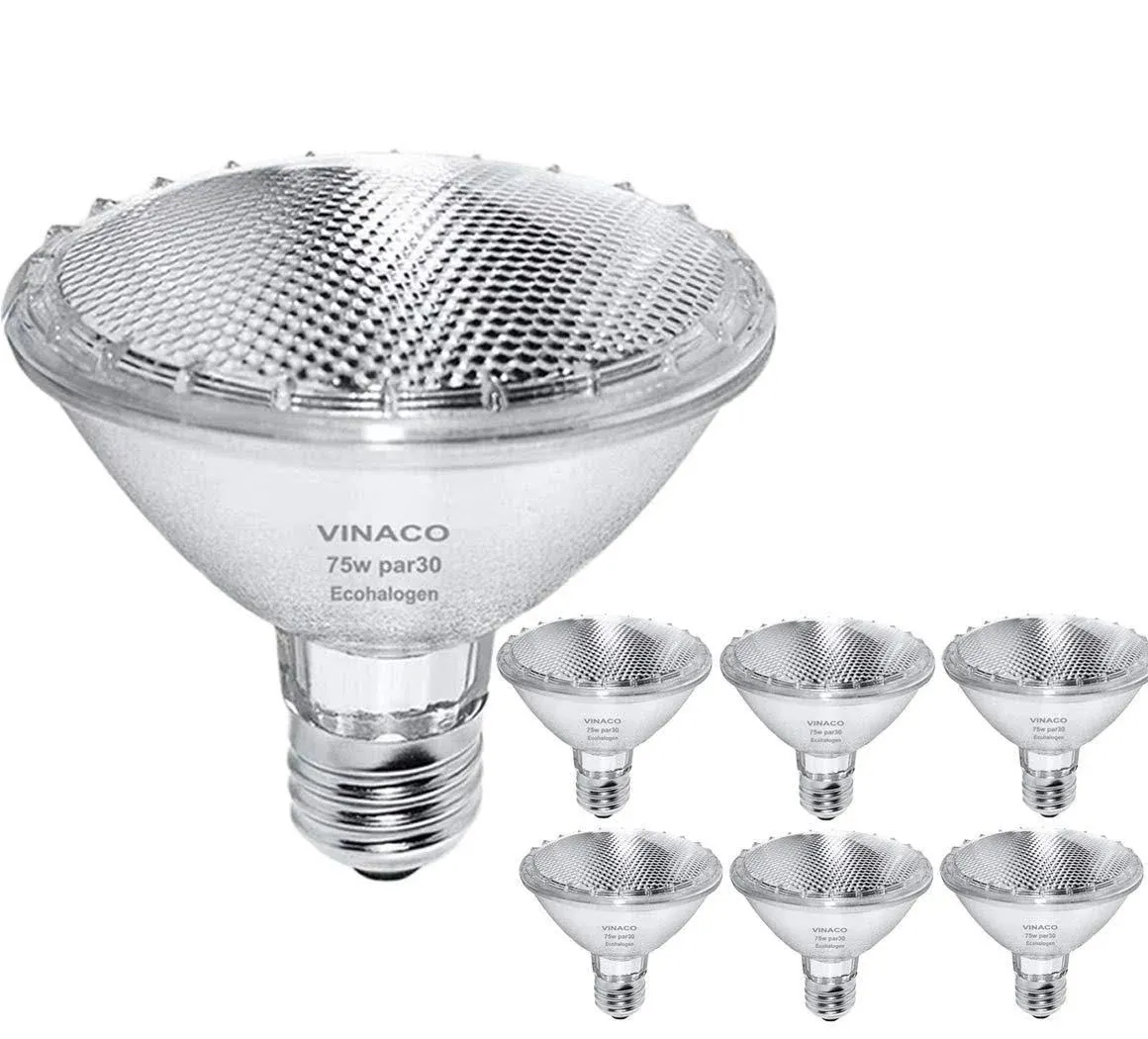 Vinaco PAR30 Short Neck, 6pcs PAR30 75W 120V Halogen Light Bulbs, Dimmable ...