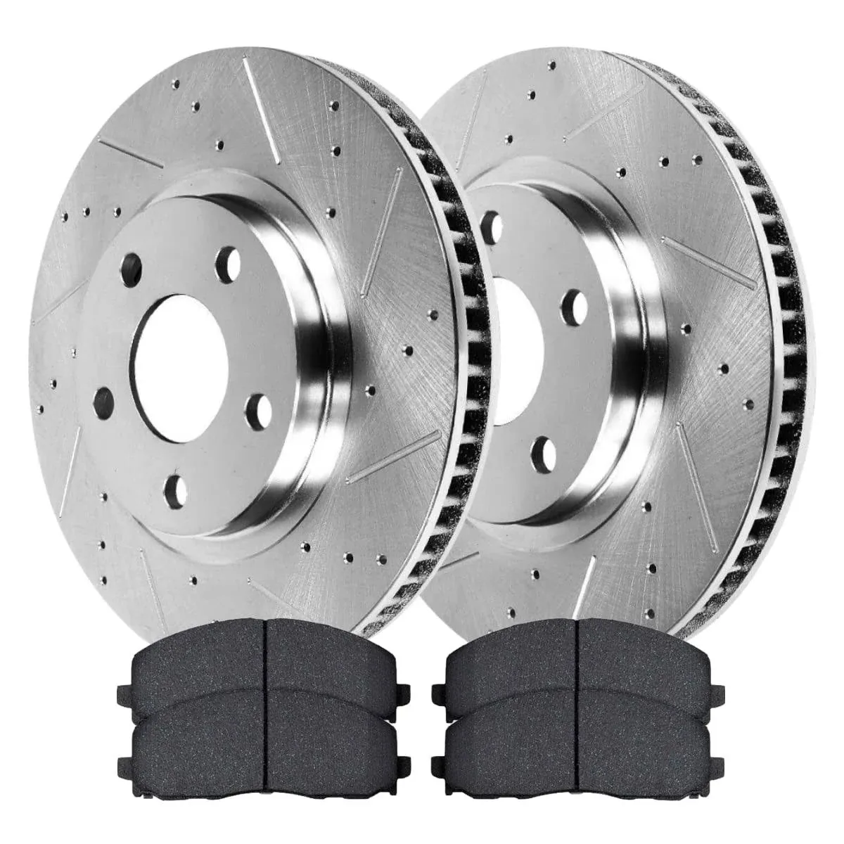 Autoshack Front Drilled and Slotted Brake Rotors Silver and Ceramic Pads Kit Set ...