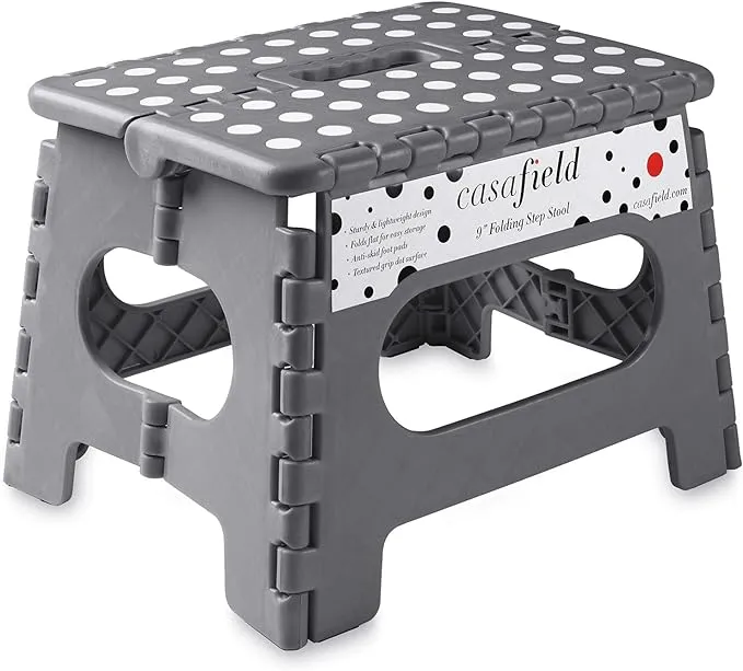 Casafield 9" Collapsible Folding Plastic Kitchen Step Foot Stool with Handle Gray Grey