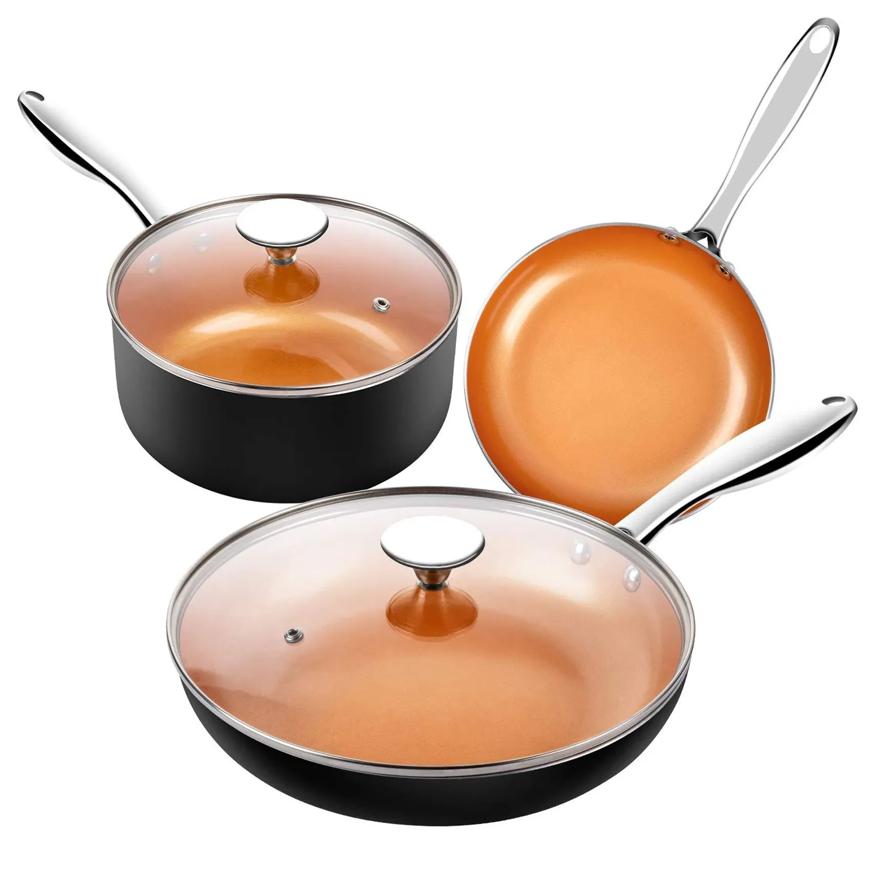 Michelangelo Copper Cookware Set 5 Piece, Ultra Nonstick Pots and Pans Copper ...