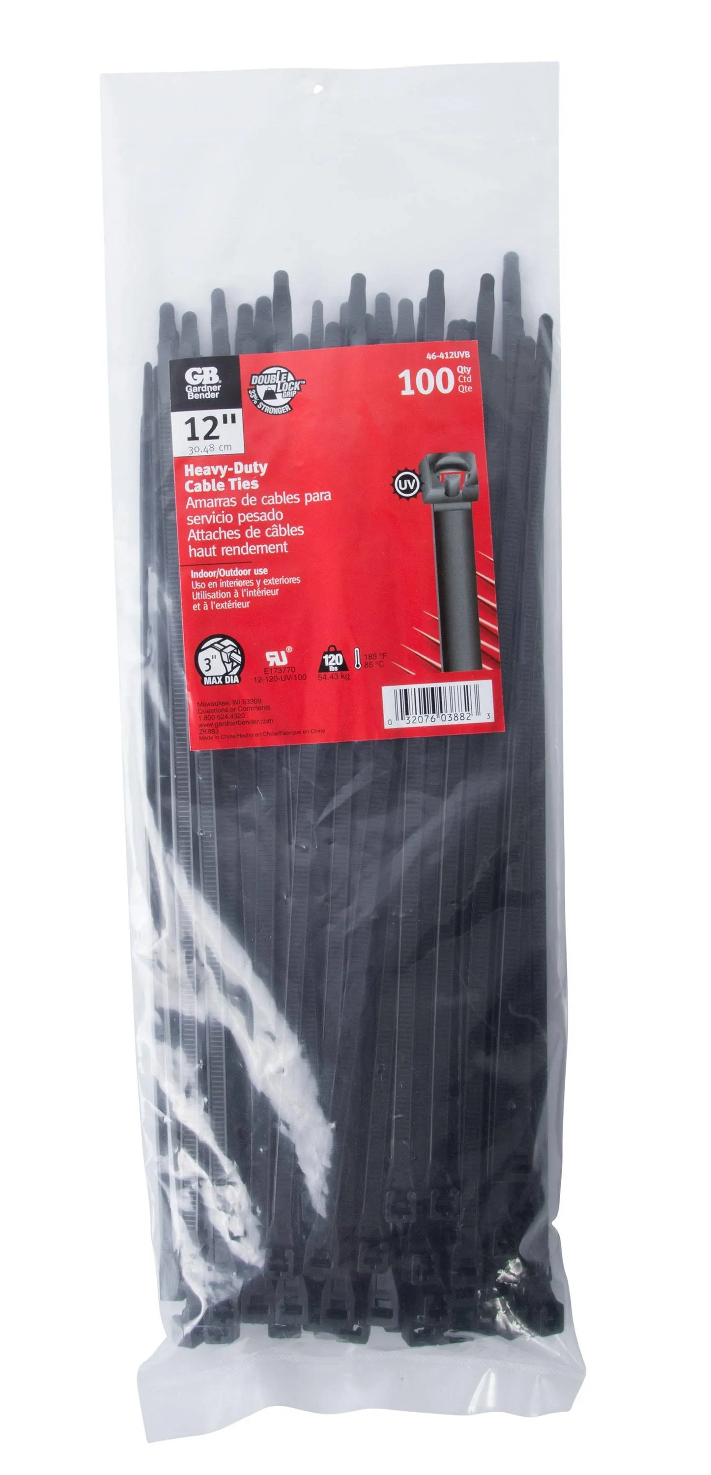 Cable Tie, DoubleLock Locking, 66 Nylon, Black