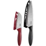 Zyliss Utility Kitchen Knives with Sheath Covers - Dishwasher Safe - Stainless Steel Kitchen Knives Perfect for Cutting Meat, Vegetables & Fruit - 2 Piece Santoku & Chef Set