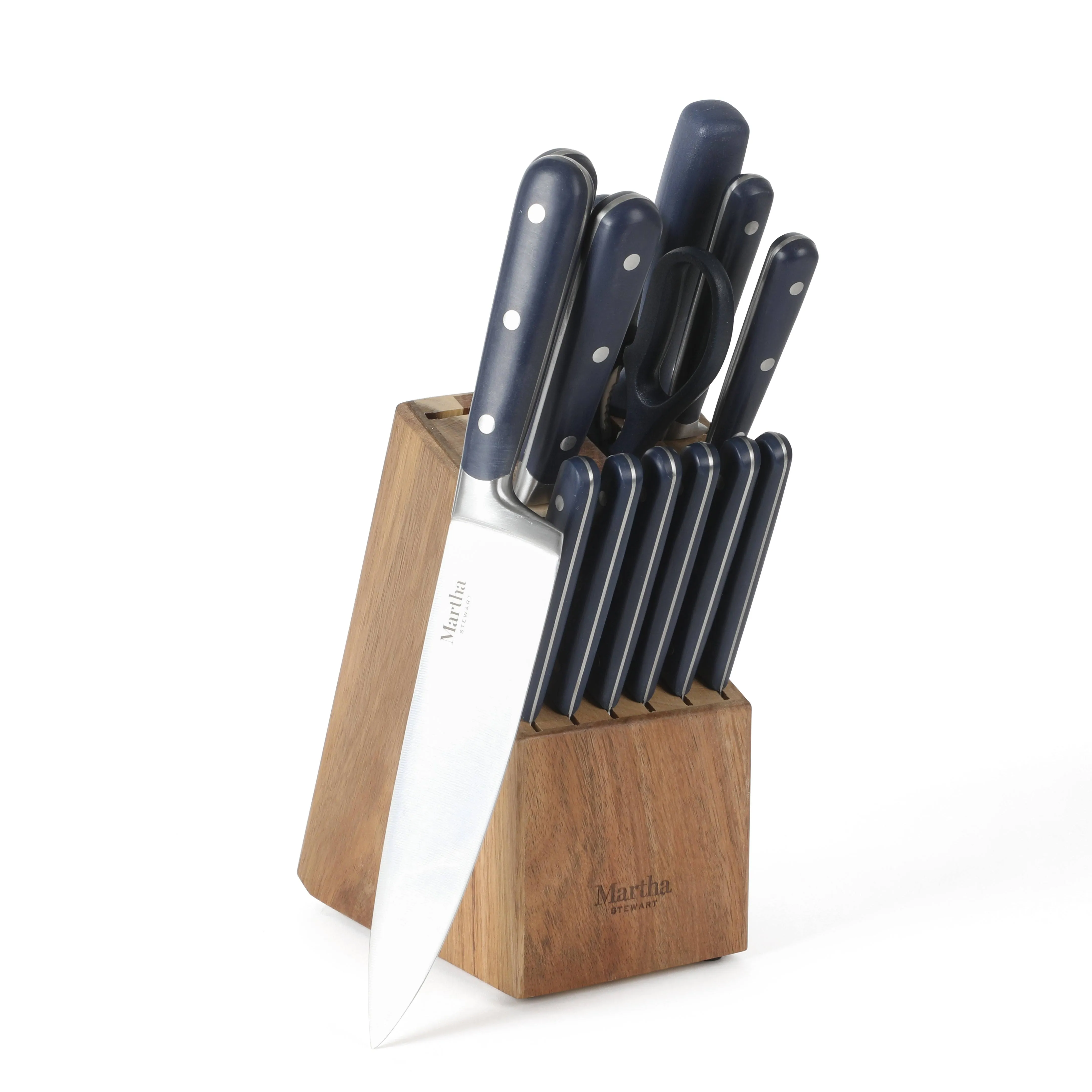 Martha Stewart Eastwalk 14 Piece High Carbon Stainless Steel Cutlery Knife Block Set w/ABS Triple Riveted Forged Handle Acacia Wood Block - Matte Black 