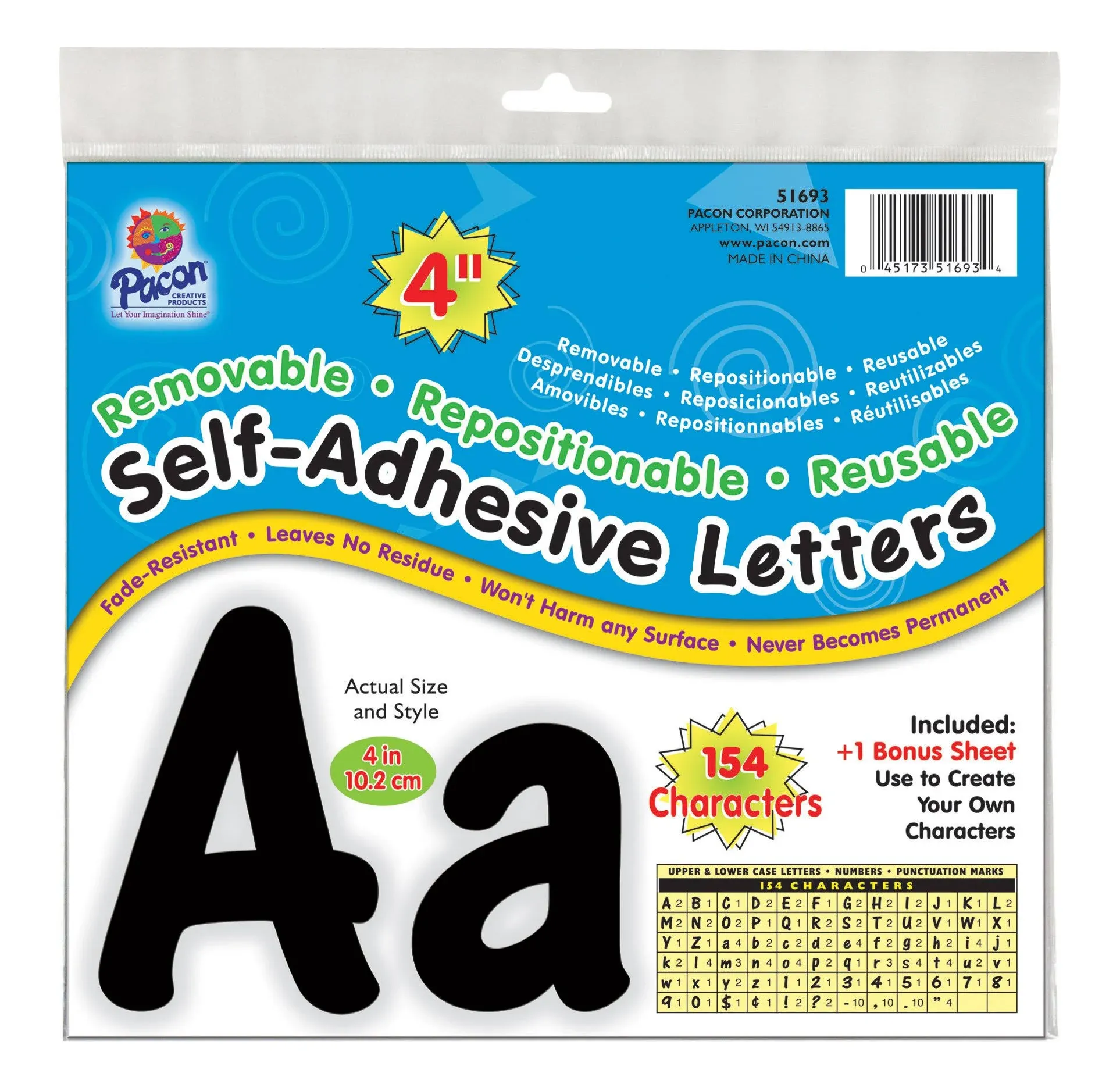 Pacon 154 Character Self-adhesive Letter Set