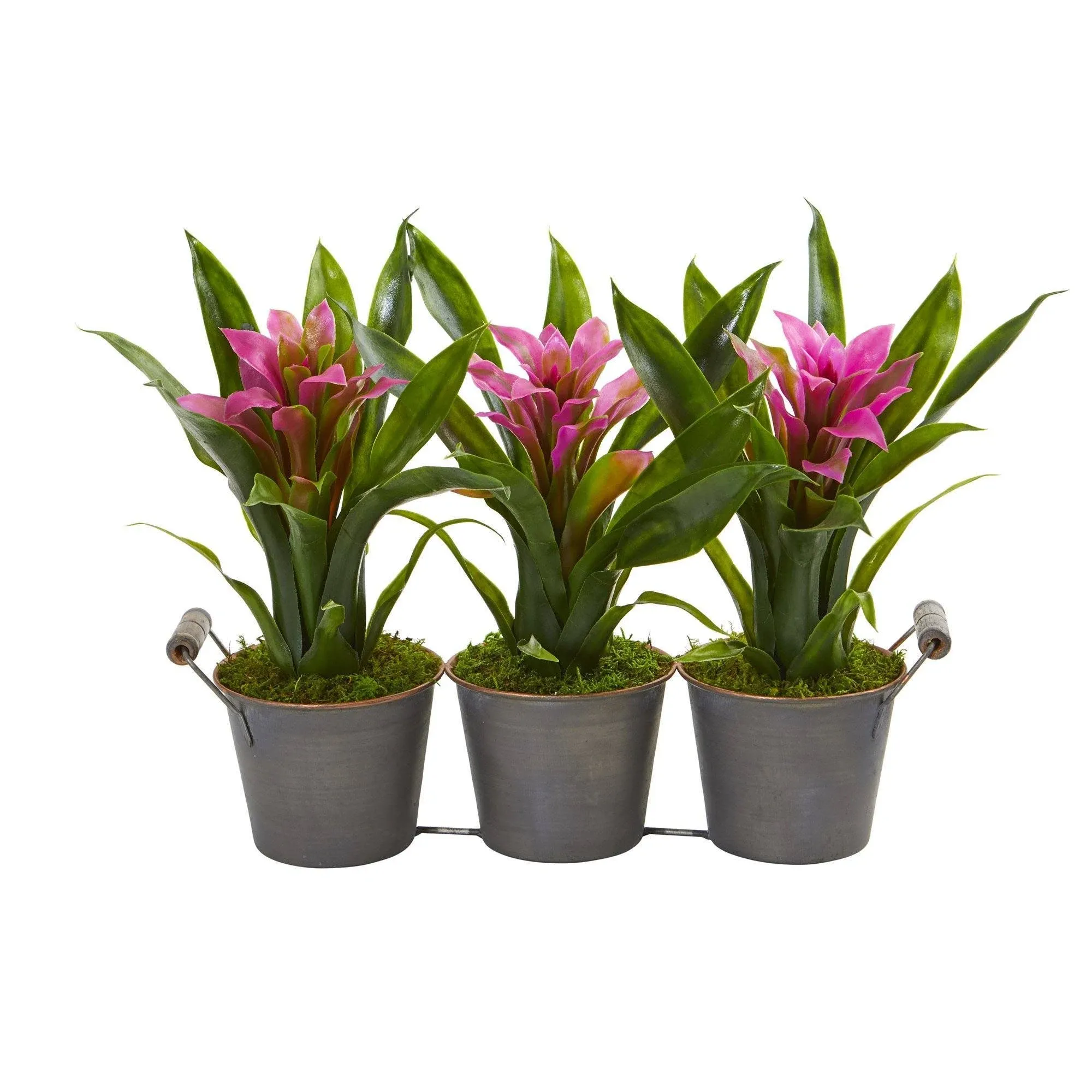 Nearly Natural Triple Potted Bromeliad Artificial Plant in Decorative Planter Purple