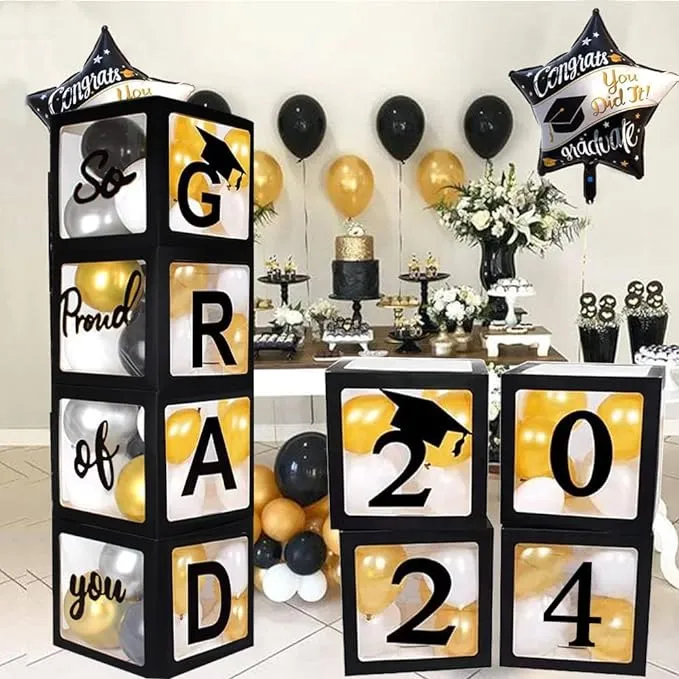 2024 Graduation Party Decoration Black Balloon Boxes with Letters 2024 Grad &amp;...