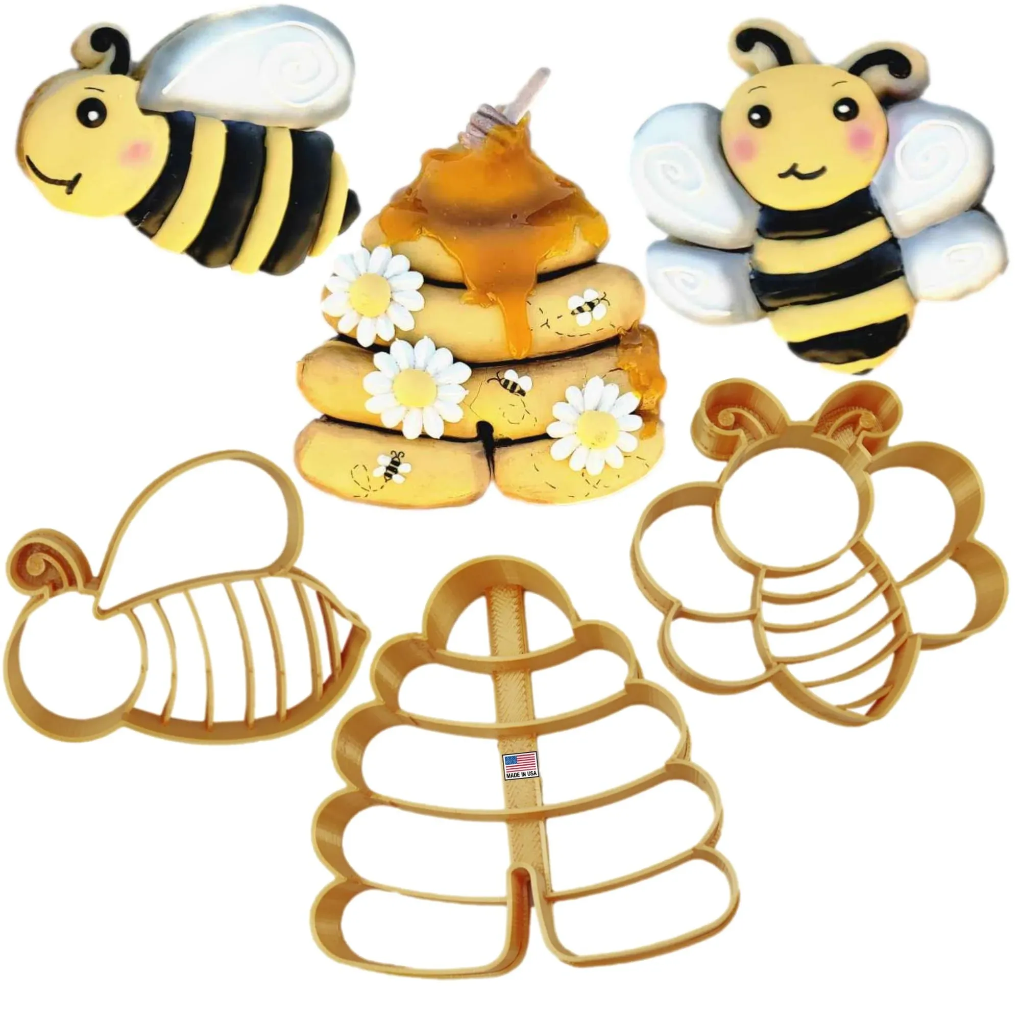 Bee Cookie Cutters with Beehive Adorable Detailed Front View and Cute Side View ...