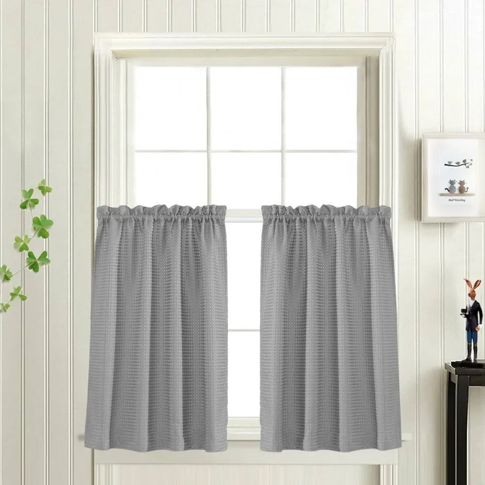 Grey Kitchen Curtains Tier Curtains Waffle Textured Cafe Curtain Set For Living 