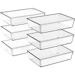 Criusia 6 Pack Large Size Clear Plastic Drawer Organizers, Versatile Acrylic Kitchen Drawer Organizer Stackable Bathroom Drawer Organizer Trays, Storage Bins for Makeup, Bathroom, Kitchen