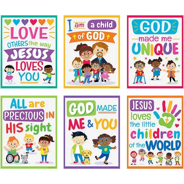 Fun Express Kids’ Faith & Diversity Poster Set - Educational - 6 Pieces