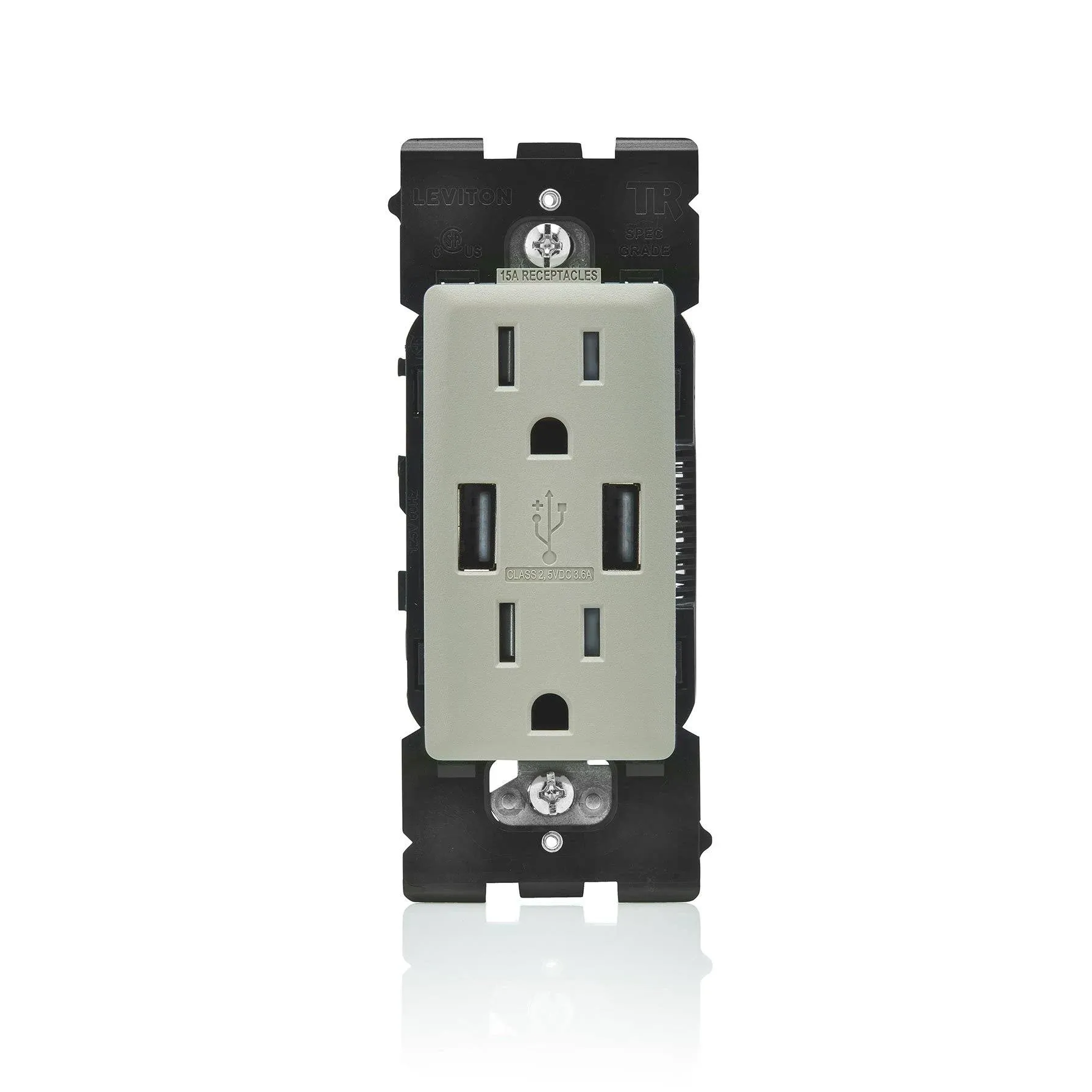 Leviton RUAA1-WS Renu USB Charger/Tamper-Resistant Duplex Outlet, 15A-125VAC, Wood Smoke