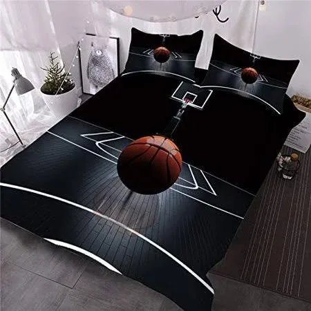 Wowelife Basketball Bedding Twin Comforter Set for Boys 5 Piece Bedding Set Twin Black Basketball Bed Set Twin Kids 3D Twin Bedding Set Sports Decor for Boys Bedroom with Sheets, Super Breathable Soft