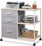 3 Drawer Fabric Mobile File Cabinet/Printer Stand with Shelf | DEVAISE, Light Grey