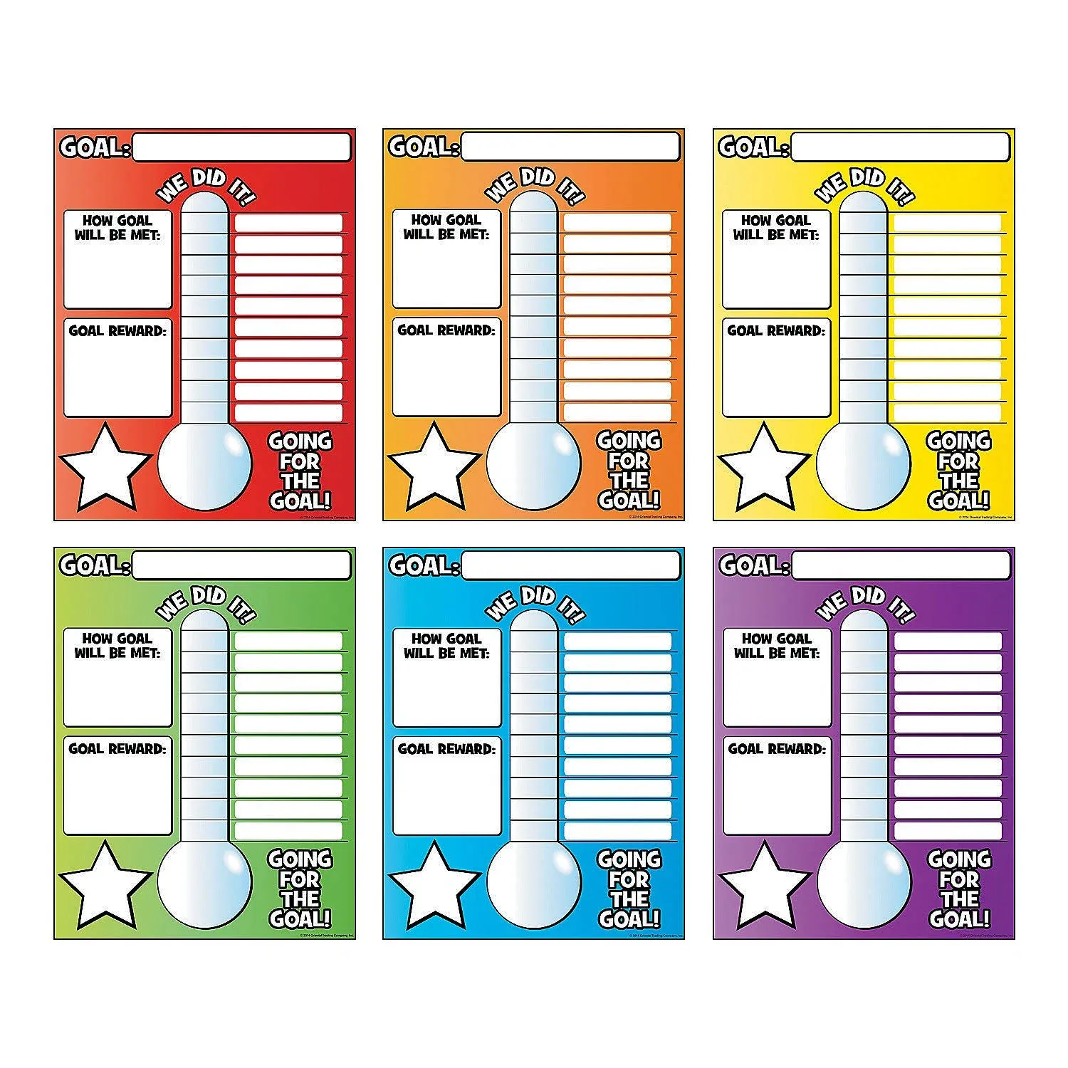 17 x 22 Goal Thermometer Classroom Cardstock Posters - 6 Pc.