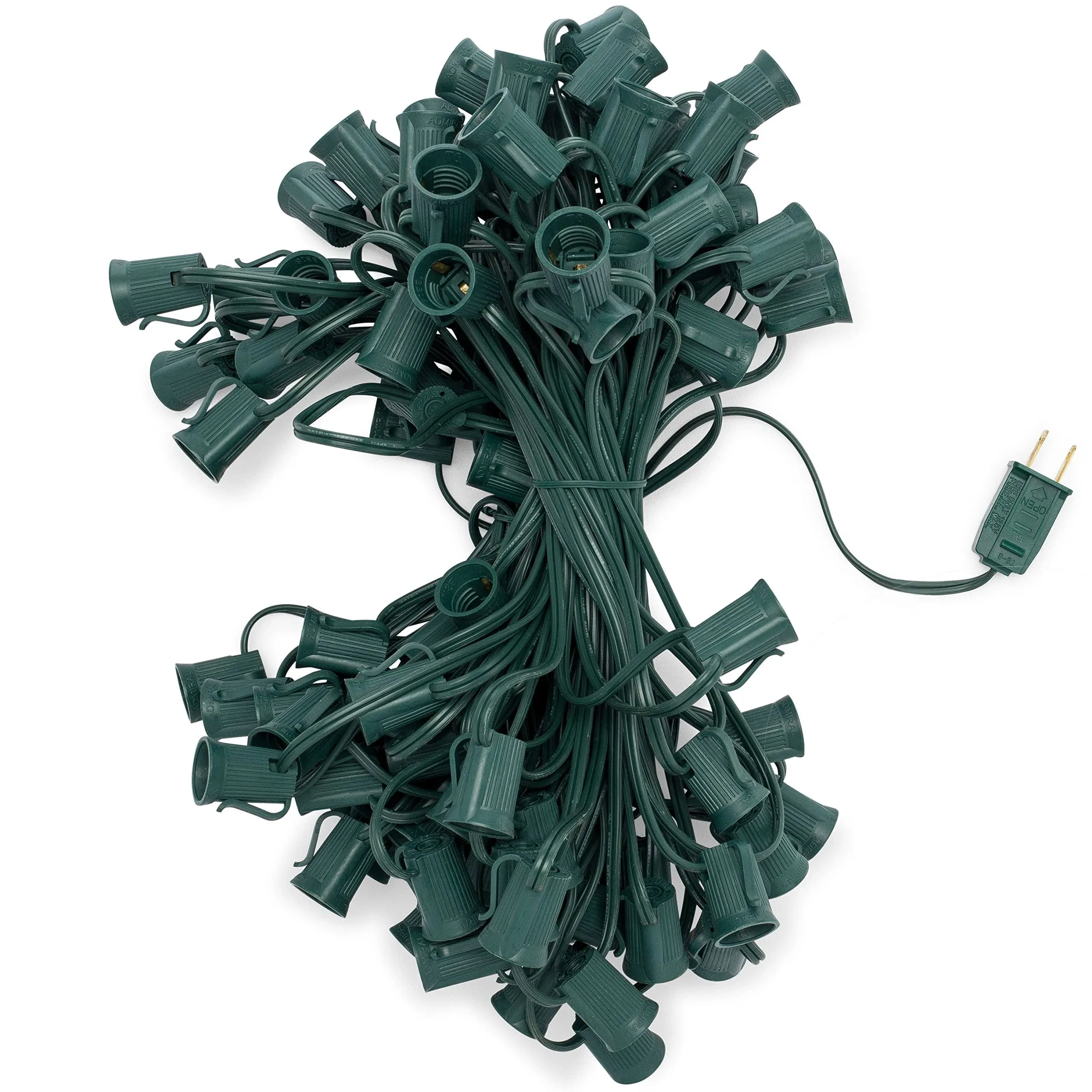 C9 Light Stringer | Thick Commercial Grade SPT-2 Wire | for Use with C9 String Lights | 12" Socket Spacing | 100-Foot Green Wire