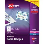 Flexible Adhesive Name Badge Labels, 3.38 X 2.33, White/blue Border, 4