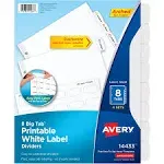 Avery Easy Peel White Label Tab Dividers 8-Tab 6/PK White 14433