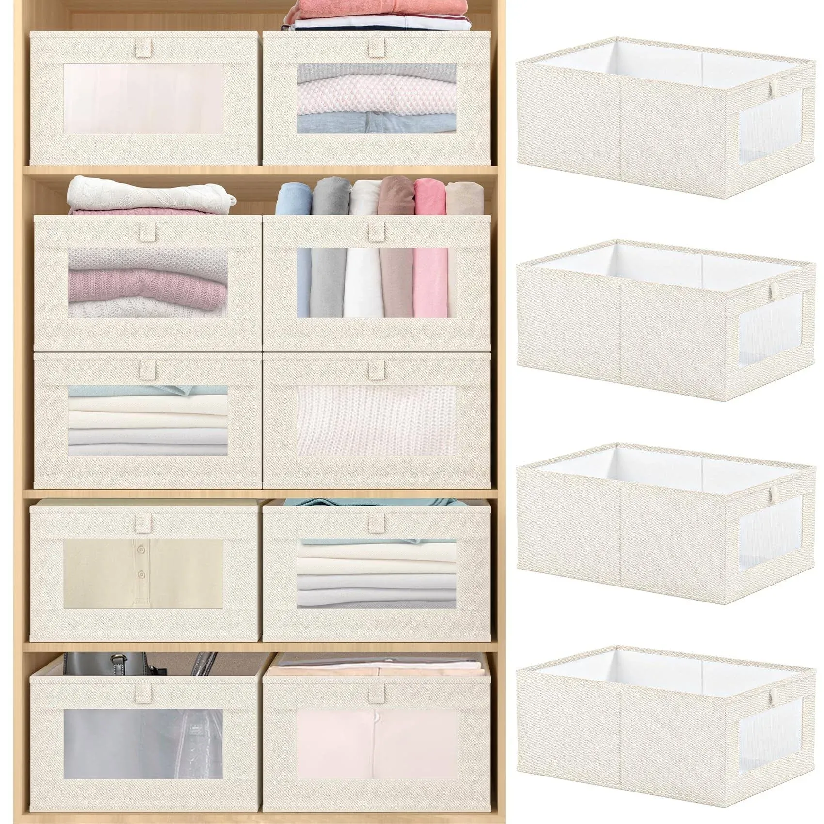  Pack Linen Closet Organizers and Storage Bins, Storage Containers with Clear 4