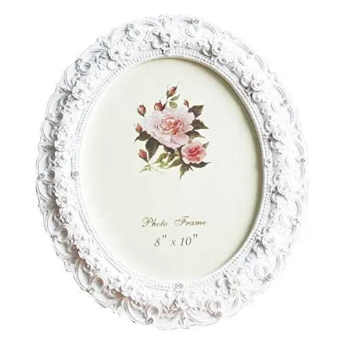 8x10 Inch Oval Picture Frame Photo Frame White Rose Flower Home Decorative Tabletop Wall Mounting Resin Large Frame