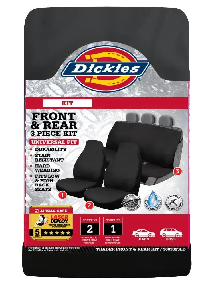 DICKIES 3003323LD, Trader Black 3-Piece Water Resistant Seat Cover Set