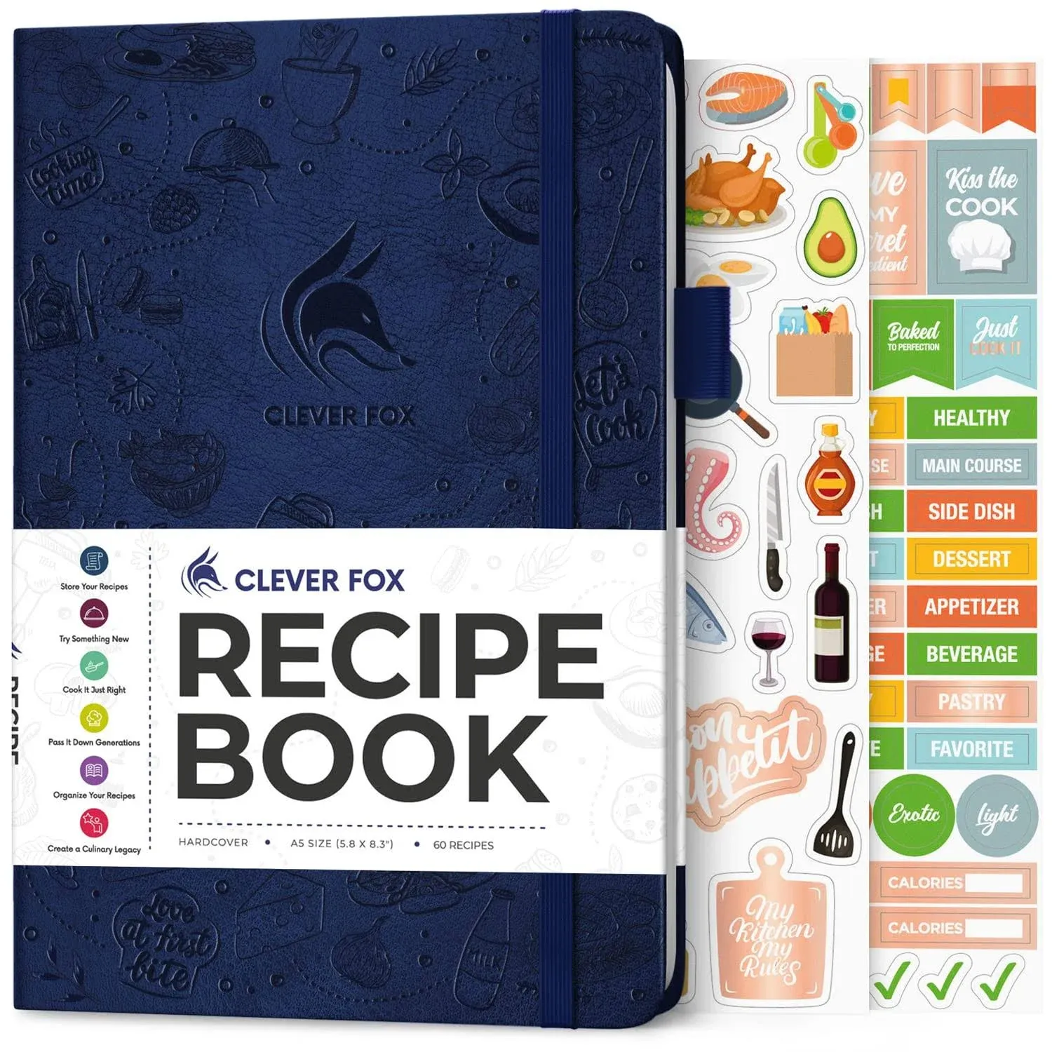 Clever Fox Recipe Book - Make Your Own Family Cookbook & Blank Recipe Notebook Organizer, Empty Cooking Journal to write in recipes, A5, stores 60 recipes, Dark Blue