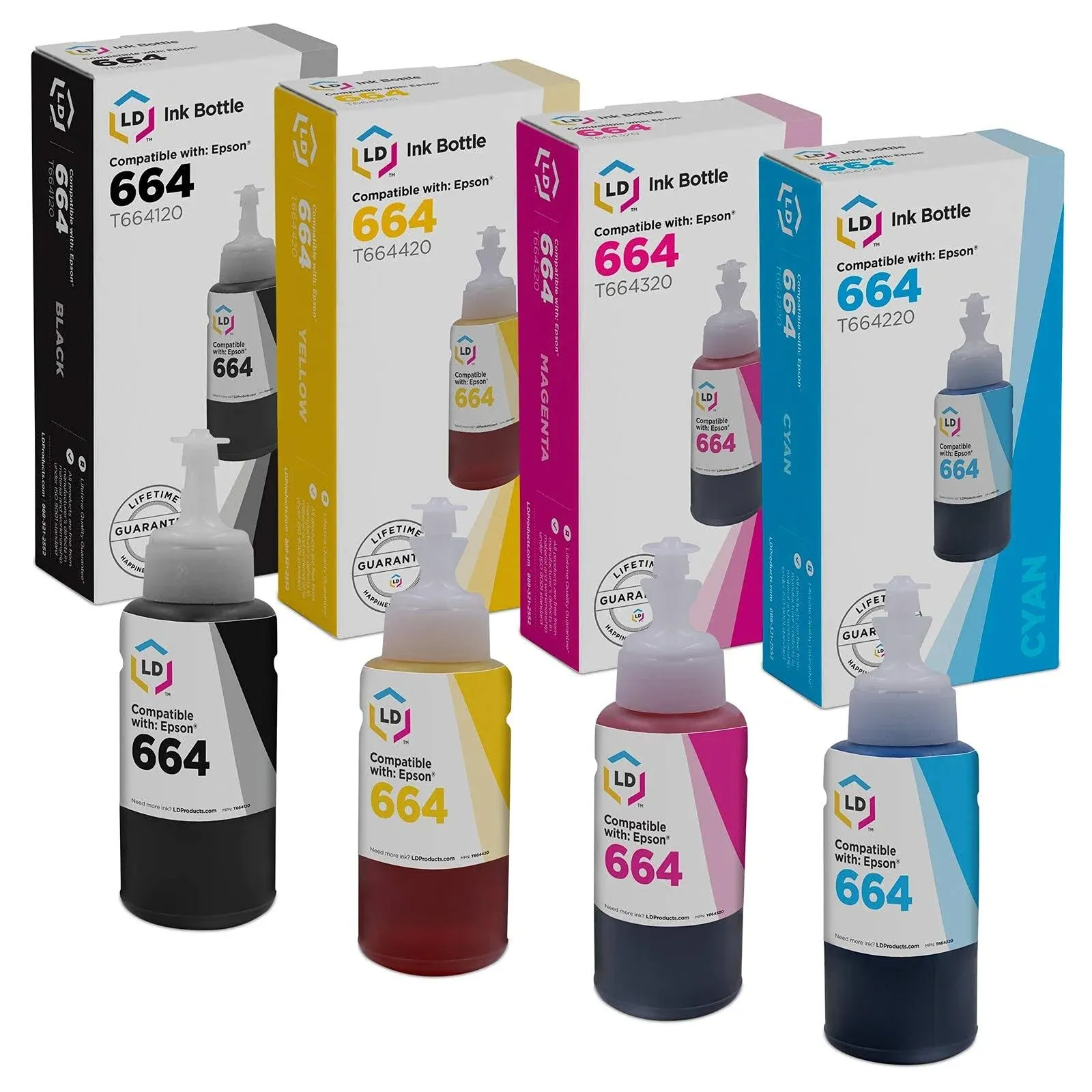 LD Products Compatible Ink Bottle Replacements for Epson 664 (1 Black, 1 Cyan...