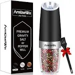 AmuseWit Electric Gravity Pepper Mill or Salt Grinder Mill White Light Battery Operated Automatic Pepper Grinder with Light