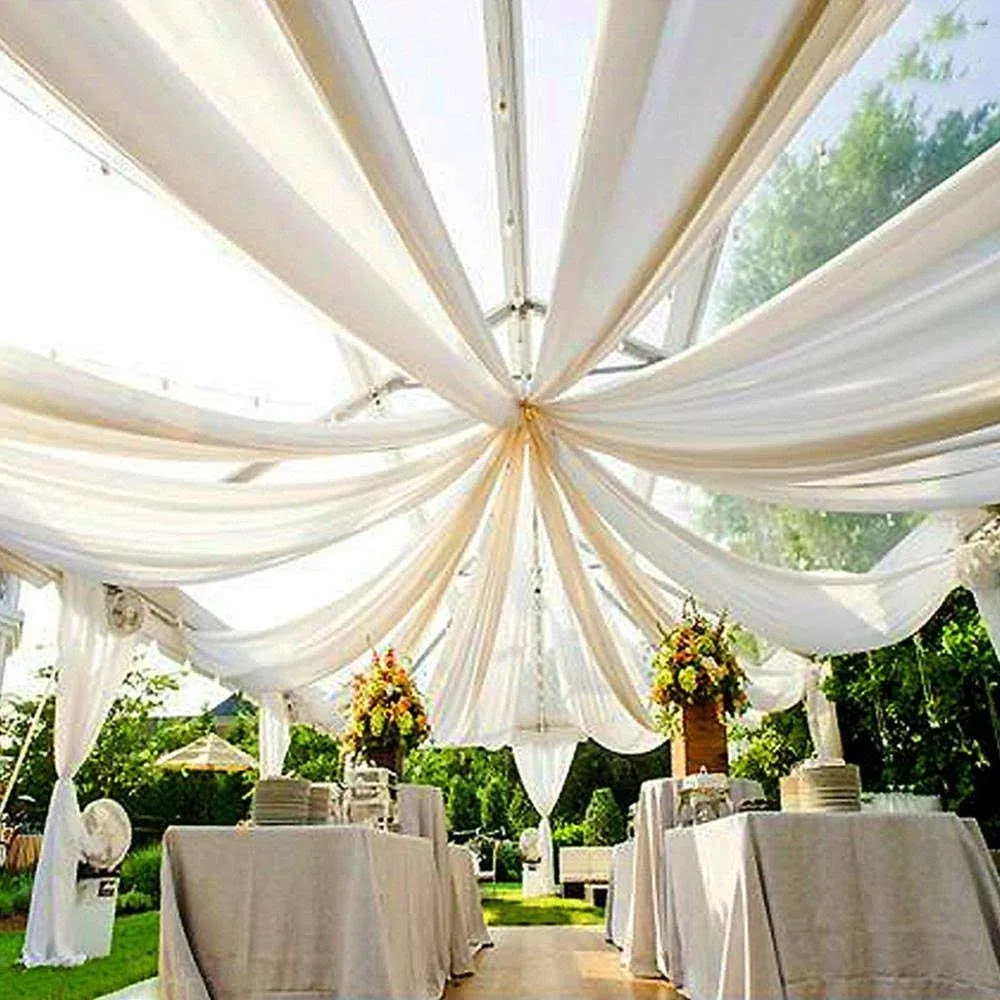 AK Trading Co. 120" Wide (10ft Wide) IFR Voile Ceiling Drapes Sheer Curtain Panels with 4" Pocket for Wedding Venues, Banquet Halls, Corporate