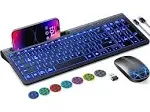 Wireless Keyboard and Mouse, Rechargeable, Adjustable 7 Color Backlight, Ergonomic, Quiet, with Phone Holder, 2.4G Stable Connection Slim Mac Keyboard and Mouse