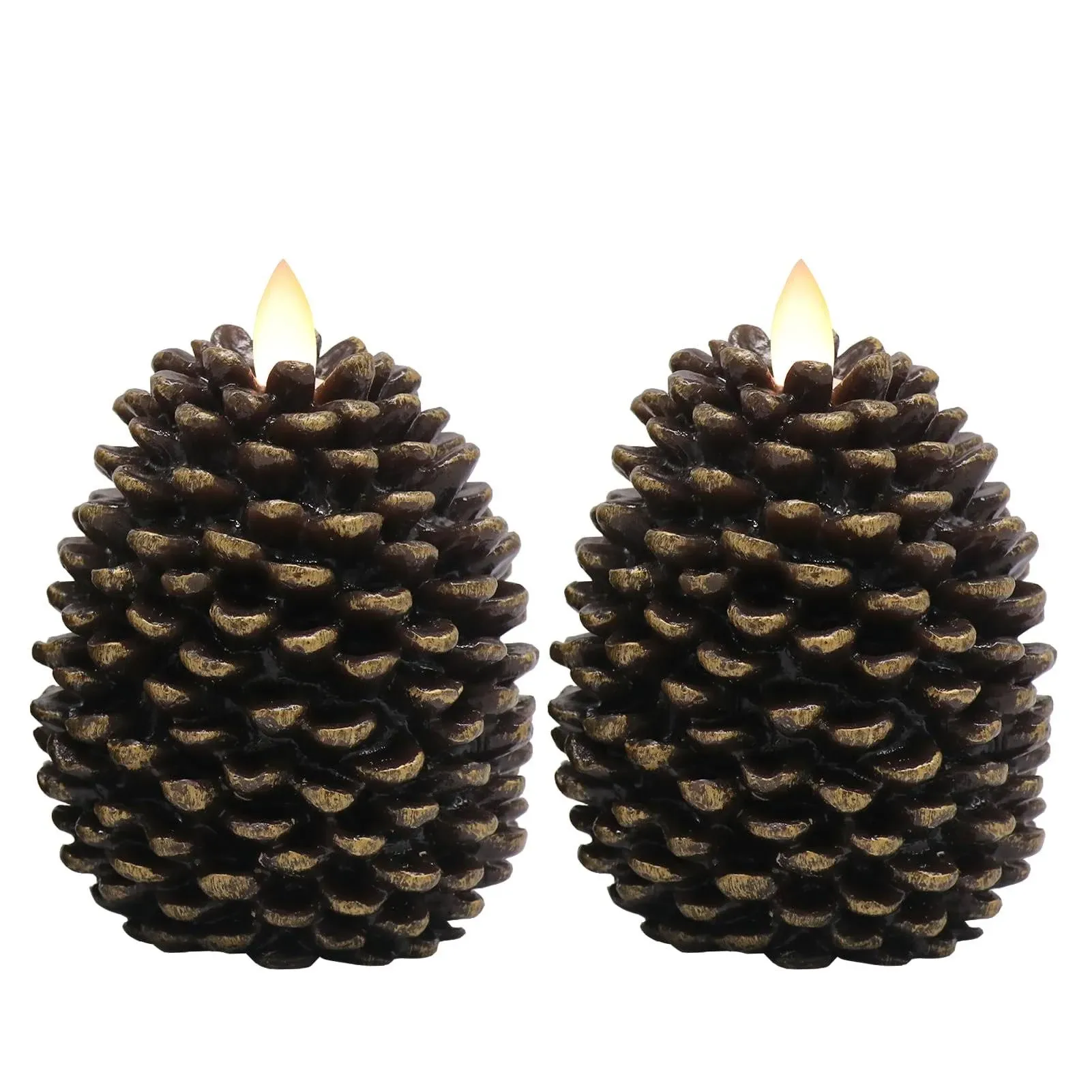 Eldnacele Pine Cone Flameless Candles Battery Operated with 6 Hour Timer Unscented Real Wax Flat Wick Flickering Pinecone LED Candles Christmas Home Holiday Decoration(2 Pack Brown)