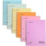 Mintra Office Spiral Notebooks - (Pastel, Wide Ruled, 6 Pack) - For School, Office, Business, Professional,70 Sheets